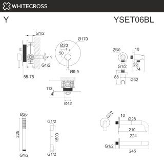 Система для ванны скрытого монтажа WHITECROSS Y YSET06GM оружейная сталь